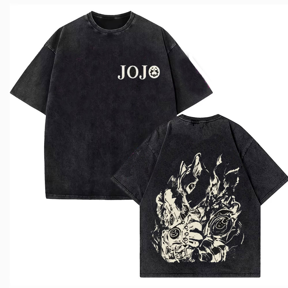 Jojo Anime Merchandise - ヴィンテージウォッシュ Tシャツ男性ジョジョの奇妙な冒険ジャイロゼペリストリートウェア Tシャツアニメプリントコットンカジュアル半袖 Tシャツ