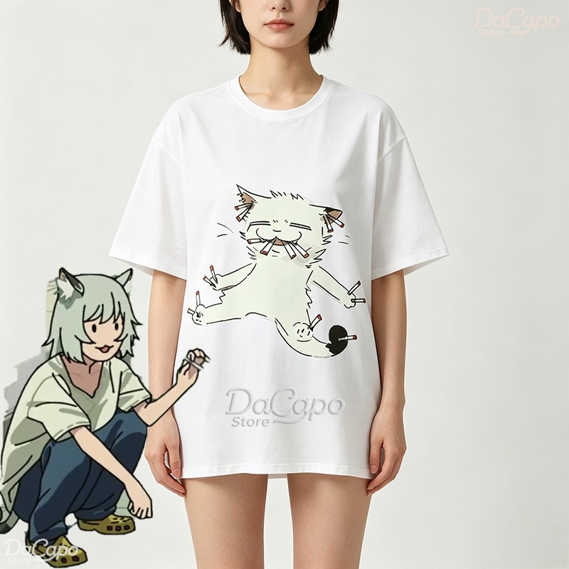 Anime Merchandise Shirt - チェーンスモーカーキャットヤニコ佐藤かわいいアニメプリント半袖イタ Tシャツ綿コスプレアニメティーンアニメグッズカジュアルトップ