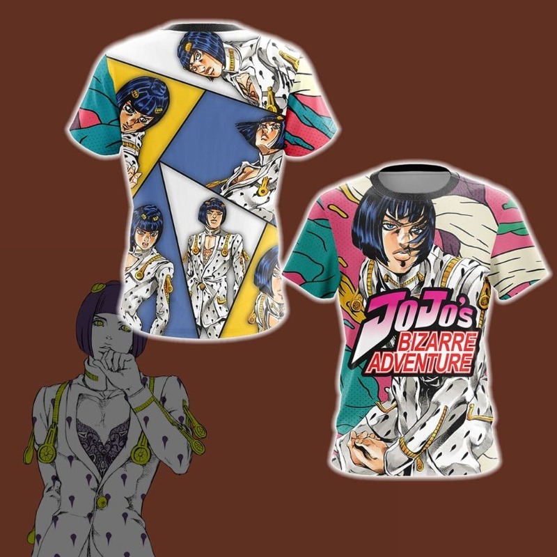 Jojo Anime Merchandise - 2026年新作 ジョジョの黄金の風 ブルーノ・ブチャラティ テーマジャージー、通気性のあるスポーツカジュアルTシャツ、ユニセックスアニメグッズ半袖