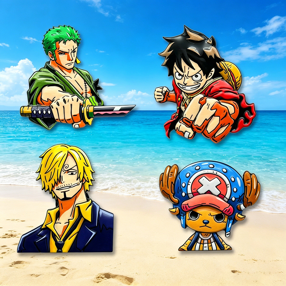Anime One Piece Merchandise - 4 個ワンピース漫画キャラクターブローチセット Q バージョン (モンキー D.