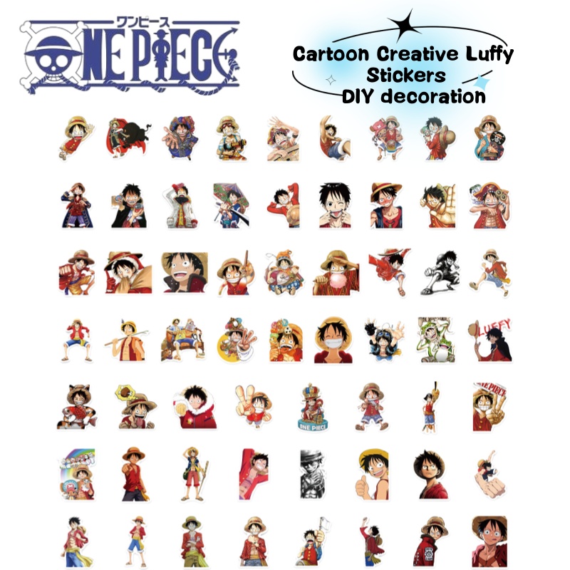 Anime One Piece Merchandise - ワンピースのアニメキャラクター、ルフィの漫画風落書きステッカー。水筒、スマホケース、荷物、DIYステッカー装飾に。