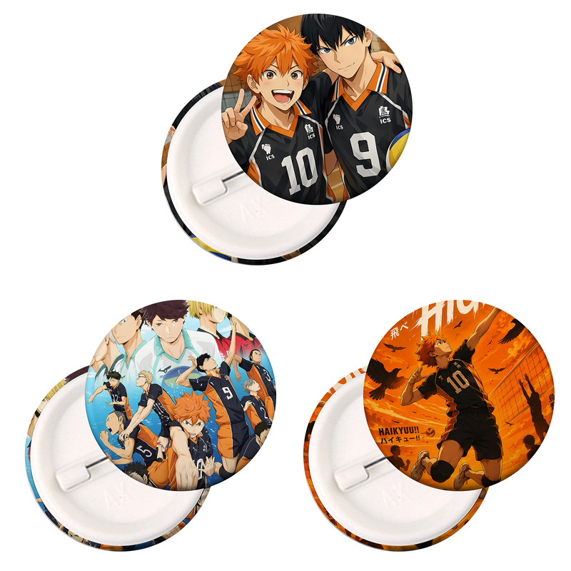 Pin Button Badge - ハイキュー アニメバッジ 漫画フィギュアエンブレム バレーボール男子 プラスチックブローチピン バックパック服飾品