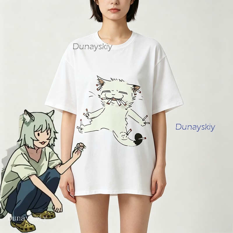 YesOk チェーンスモーカー猫矢尾子かわいいアニメプリント - Anime Merchandise Shirt のレビューと価格